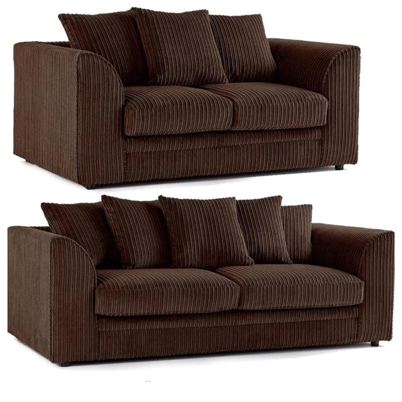 Duvert Two Piece Chenille Sofa Set – Fixed Back Cushions, Non-Slip Seating, Brown