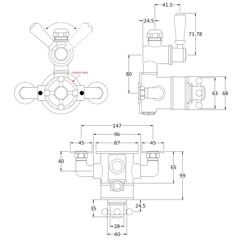 Double Exposed Thermostatic Shower Valve