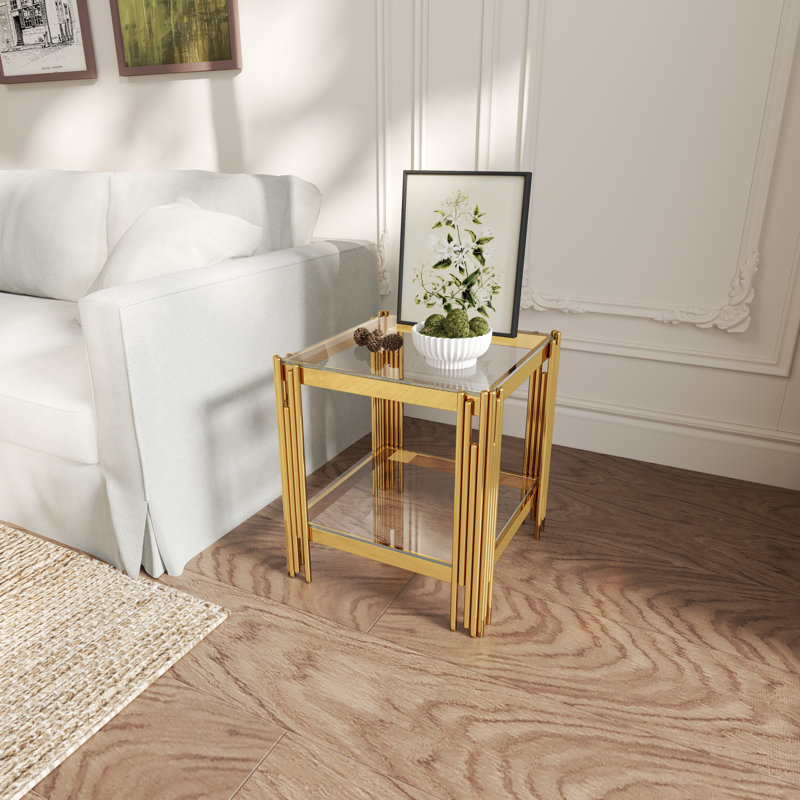 2 - Piece Living Room Table Set, Clear, Gold