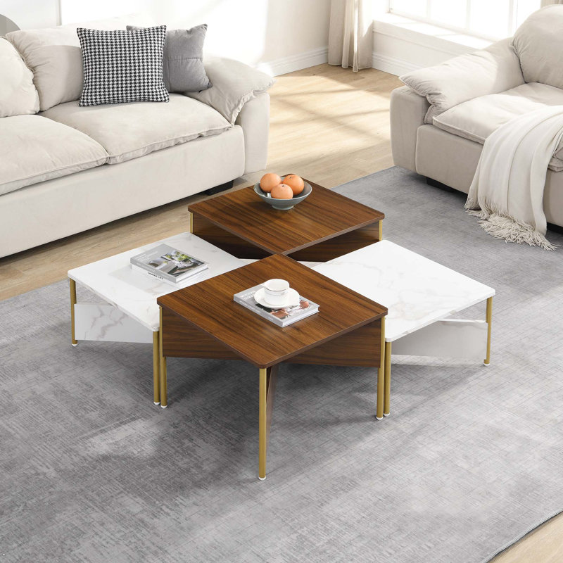 Ensemble de 4 tables basses Modern Modern, Blanc/noyer