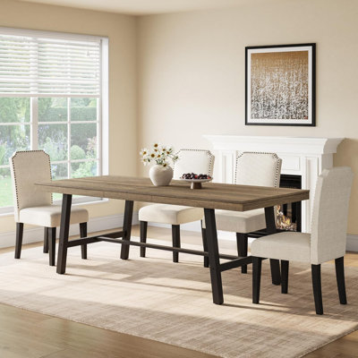 Industrial Farmhouse Dining Table, Large Rectangular Rustic Kitchen Table for 6-8, Heavy-Duty Metal Legs, Easy Assembly, Ideal for Meeting Rooms - Nas