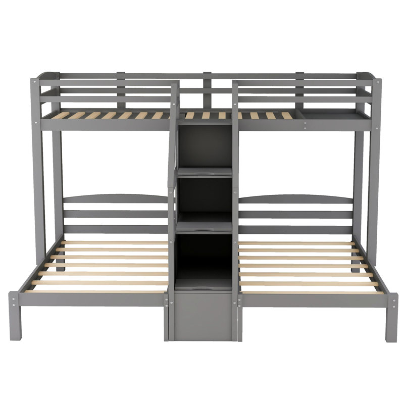 Lit simple au-dessus et superposé gris avec escalier et commode - crée un ensemble de chambre à coucher attrayant et fonctionnel, offrant un rangement propre supplémentaire