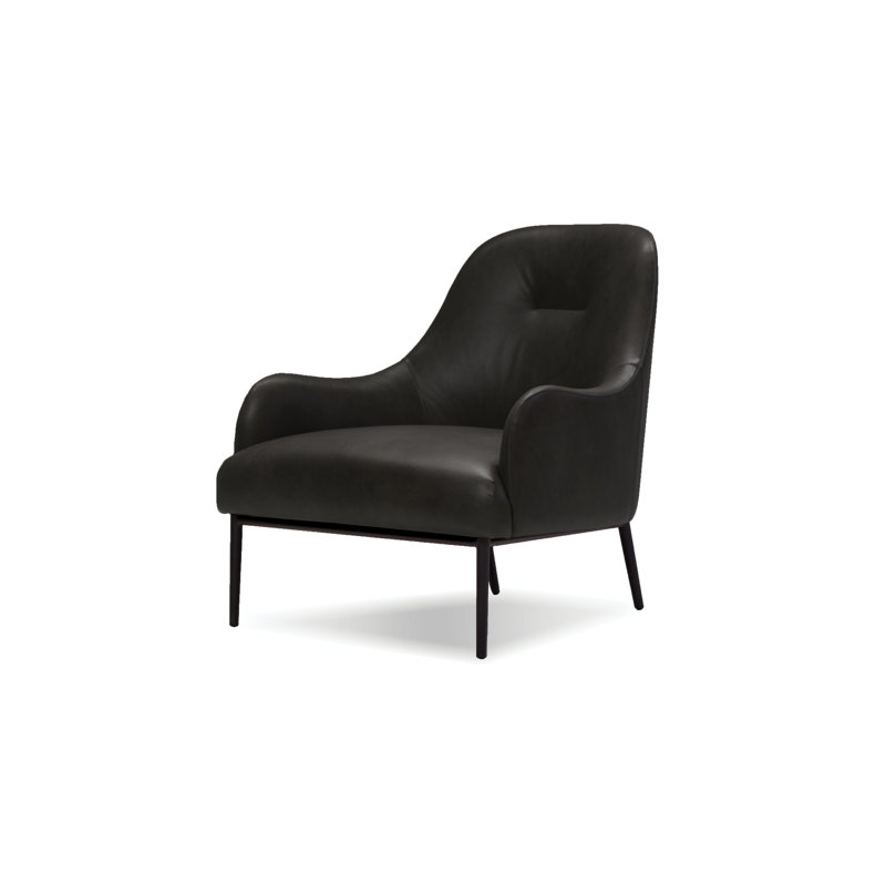 Chaise longue Swoon en cuir noir avec pieds thermolaqués noirs, Cuir véritable noir