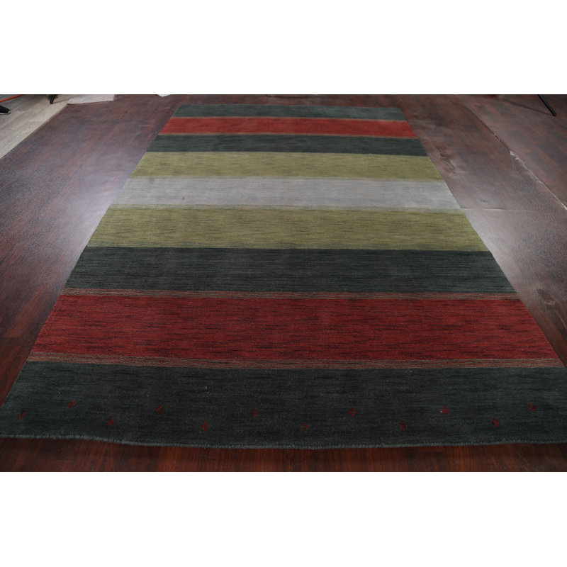 Tapis unique en laine noué à la main nouvel âge rouge / bleu 6 pi 7 po x 9 pi 9 po Nathanson