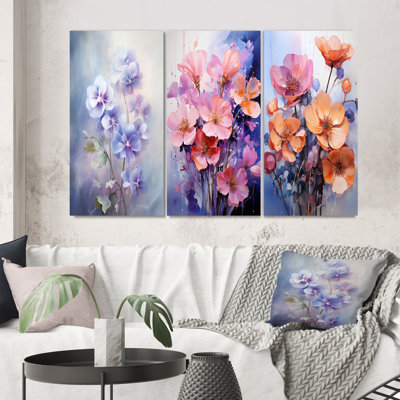 «Violets Romantic Impression», 3 pièces sur toile
