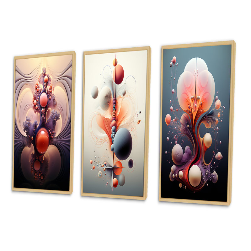 Metamorphosis Abstract Geometric Multiverse III - Abstract Shapes Art Set Of 3 Pieces, Encadré naturel, H 32 po x l 48 po