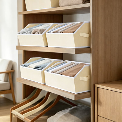 Bacs en tissu avec poignées, paniers de rangement pliables pour tablettes, organisateurs de vêtements trapézoïdaux pour garde-robe, dortoir, bureau, paquet de 10, beige