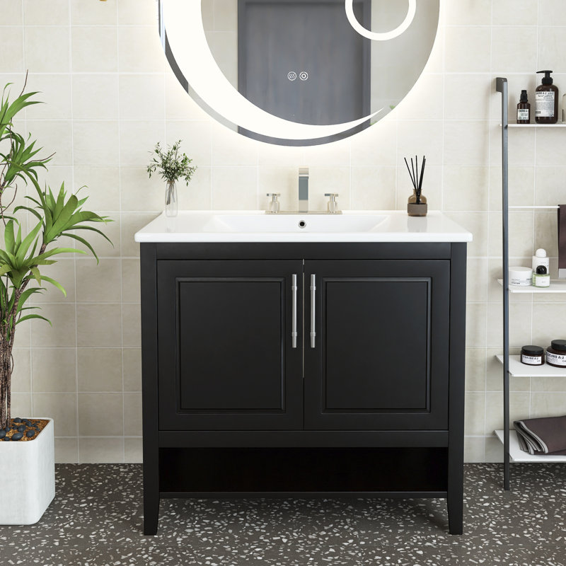 Meuble-lavabo simple 36 po avec plateau en céramique Shinesha