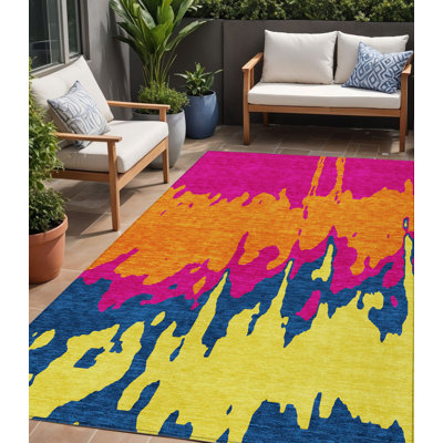 Tapis intérieur lavable abstrait 5 pi x 8 pi rose