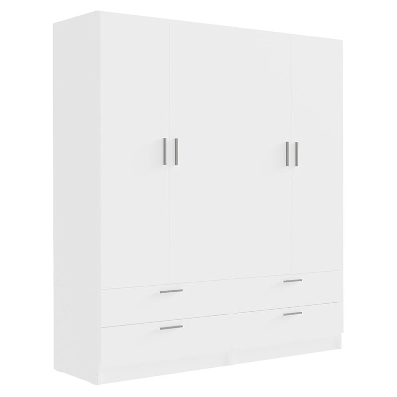 Armoire de rangement à 4 portes et 4 tiroirs avec tablettes et espace de suspension Latitude Run®, Blanc