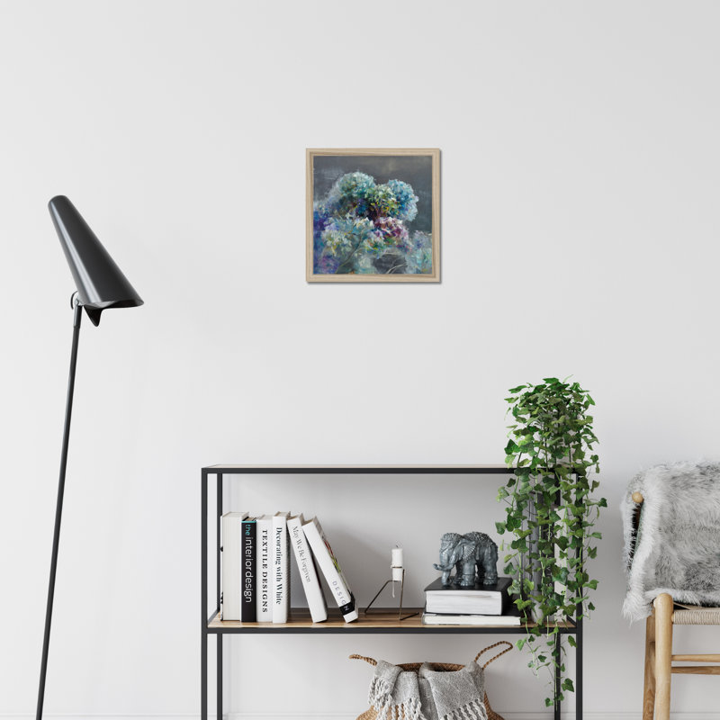 Abstract Hydrangea Dark by Danhui Nai - Painting, 34cm H x 34cm W, Natural Wood Framed Paper Print