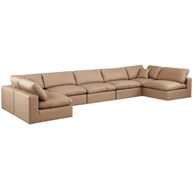 Canapé modulaire réversible de 200 po en similicuir, Simili cuir brun clair