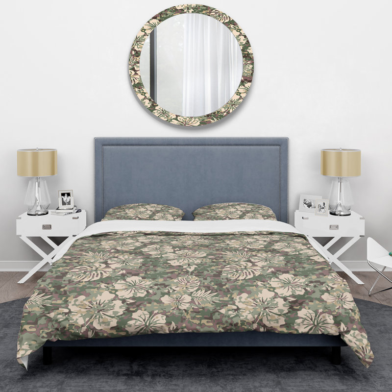 Fleurs vertes et crème - Ensemble de housse de couette Cabin & Lodge, Housse de couette pour grand lit et 2 taies décor