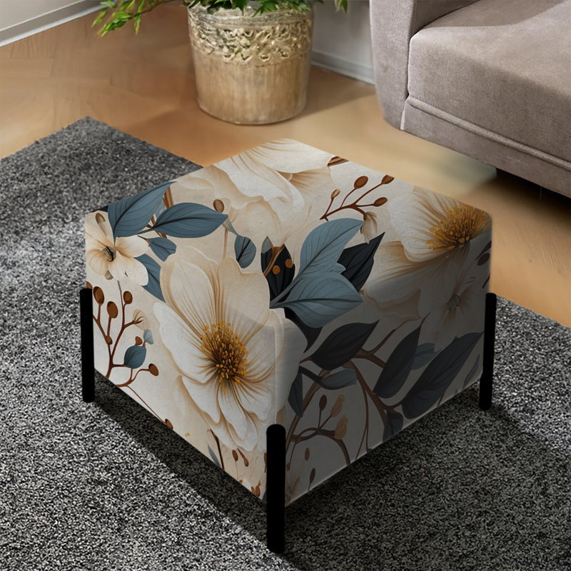 Repose-pieds carré blanc Elegance Minimalist Floral I