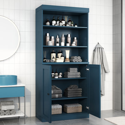 Armoire de rangement 100% bois massif 32 po avec portes Shaker inférieures et tablettes réglables