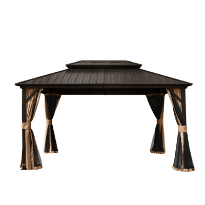 Pavillon de jardin spacieux avec toit en acier galvanisé et structure en aluminium, idéal pour les barbecues en plein air, l'artisanat brun,