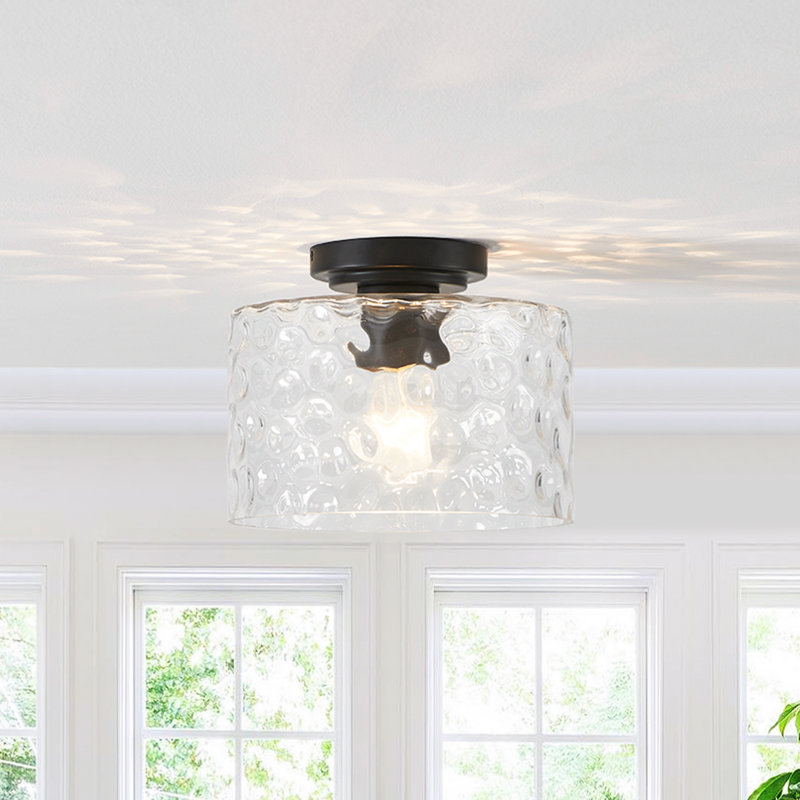 Plafonnier encastré 1 lumière avec abat-jour en verre texturé