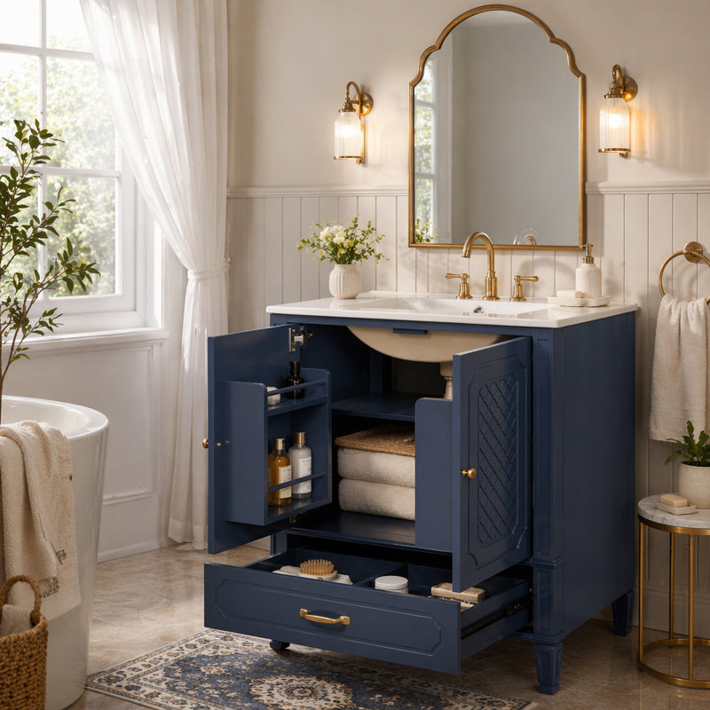Meuble-lavabo de salle de bain avec lavabo style rétro, Blue