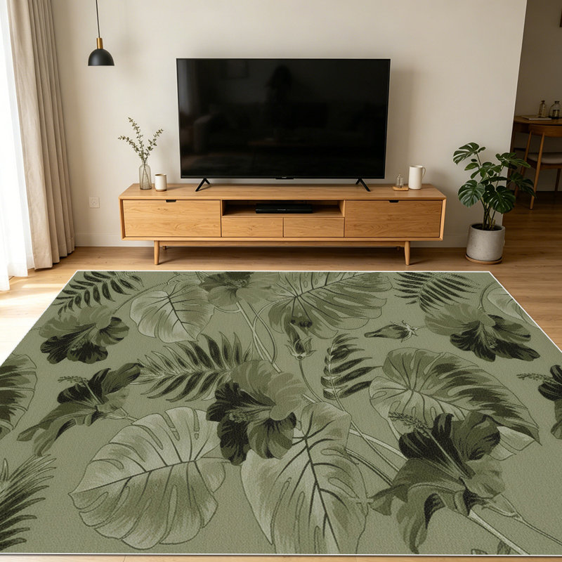 1PC Vintage Sage Green Tropical Leaf Print area rugs for Living Room, Soft and Comfortable, All-season, easy-care, machine washable Indoor floor mat, ideal for Dining Table, Entryway, Bedroom, Kitchen, Home Decor, Outdoor Decor.