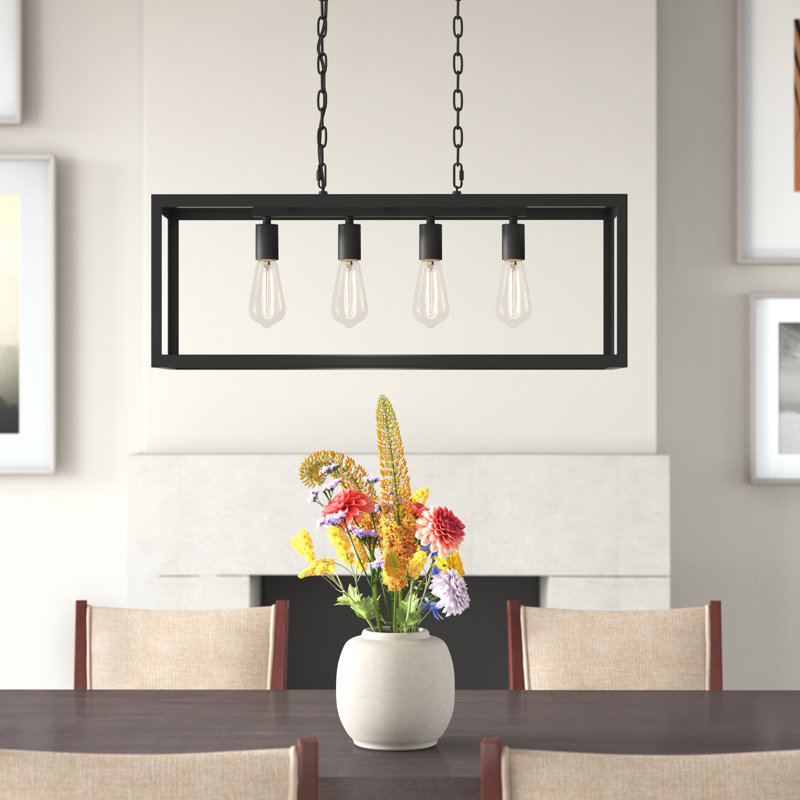 Luminaire suspendu pour îlot de cuisine Enciso, Noir, 4 lumières