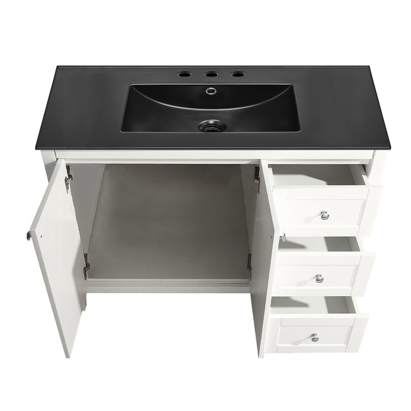 Meuble-lavabo blanc 48 po avec plateau en céramique à 3 trous Swiss Madison Cannes, Évier noir, 3 trous