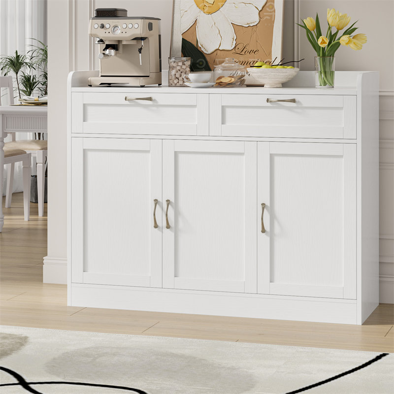 Breege 47.2"W Modern Sideboard Buffet Cabinet with Adjustable Shelf, Wood Storage Cabinet For Kitchen, Dining Room, Living Room, White