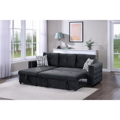 Canapé modulaire en velours luxueux avec lit escamotable, rangement et méridienne réversible pour une vie moderne