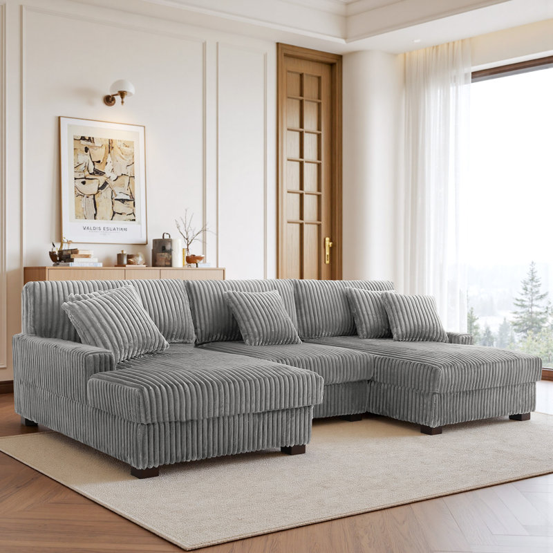 3 Seater Sectional, Light Grey Polyester/Foam Padding