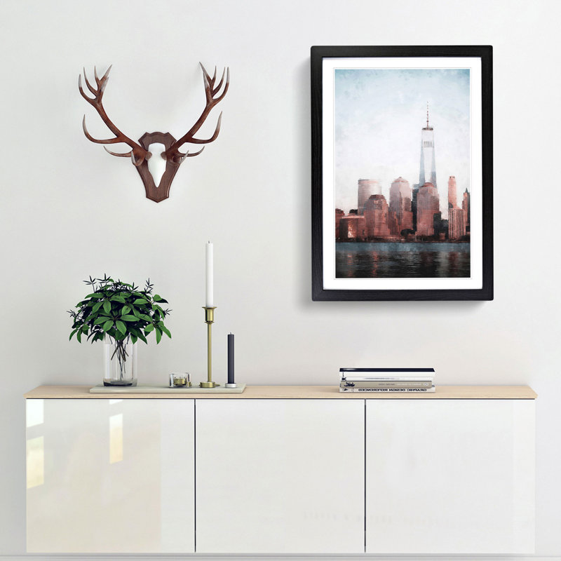 Downtown New York City Skyline - Single Picture Frame Painting on MDF, 87cm H x 62cm W x 2cm D, Black Framed