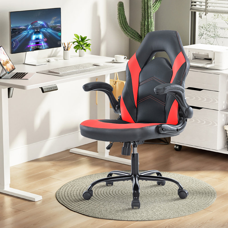 Fauteuil inclinable et ergonomique pivotant en similicuir Denesha, Rouge