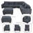 Corduroy L-Shaped Sectional Sofa Set With Ottoman For Living Room-1488916216
