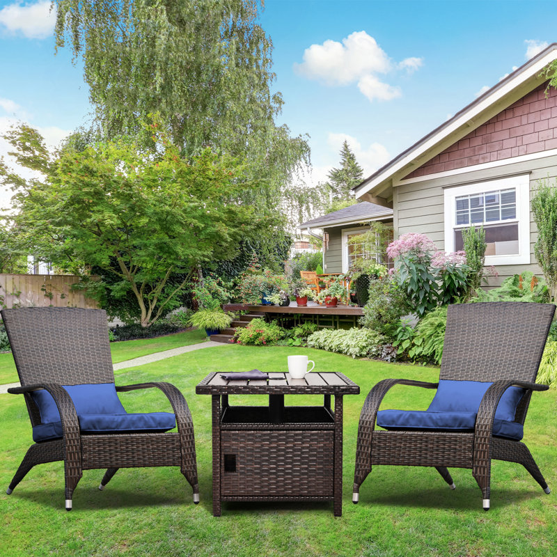 Outdoor Wicker Adirondack Chairs Set 2 With Umbrella Table Rattan Fire Pit Chairs Oversized Comfy Relax Accent Patio Chairs With Cushion Patio Umbrella Side Table With Umbrella Hole & Storage