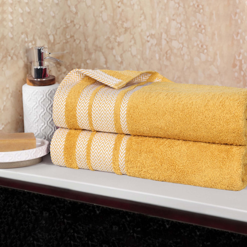 Graden Cotton Solid Dobby Border Plush Soft Absorbent Medium Weight Bath Sheet, Gold
