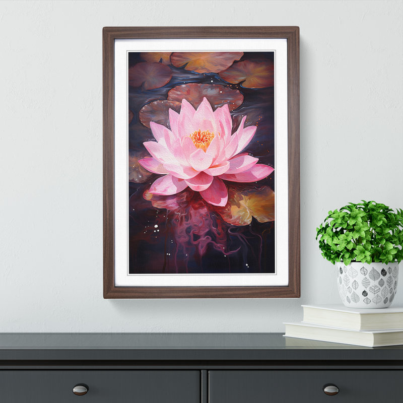 Lotus Flower Abstract No.2 - Single Picture Frame Print on Wood, Walnut Framed, 34cm H x 25cm W x 2cm D