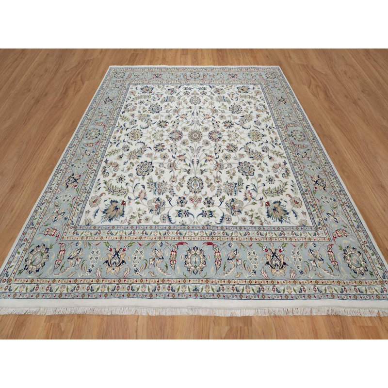 Tapis blanc en laine et en soie noué à la main 10 pi 2 po x 10 pi 2 po E86A6CF9E35E40DE9EBEB43B0FD9AD09