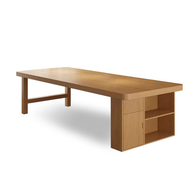 Solid wood rectangular desk with storage cabinet