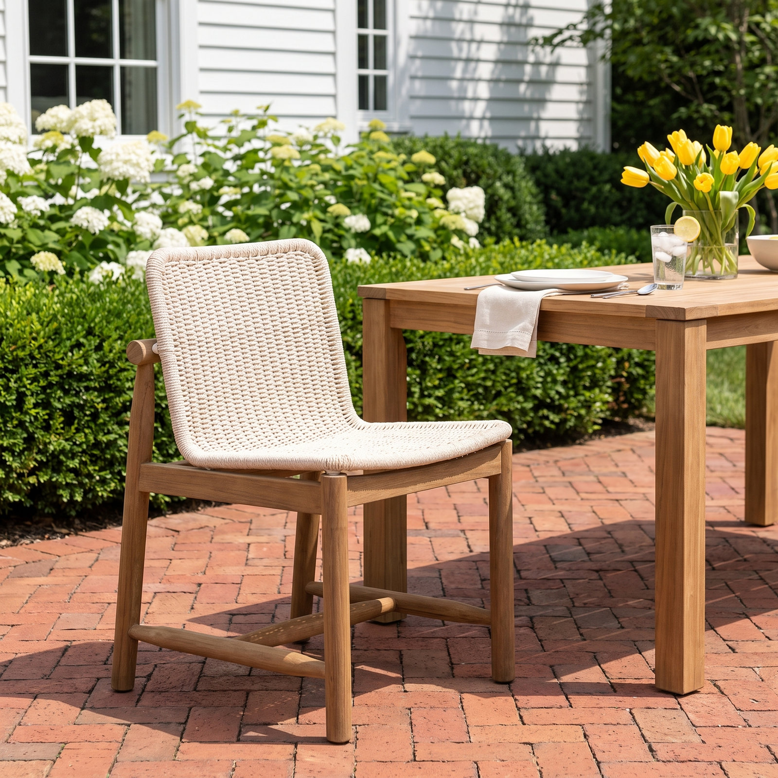 Dume Outdoor Dining Chair, White/Brown