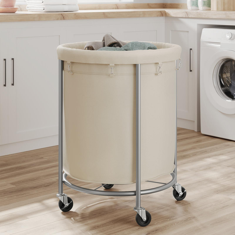 Laundry Basket With Wheels, Cream White