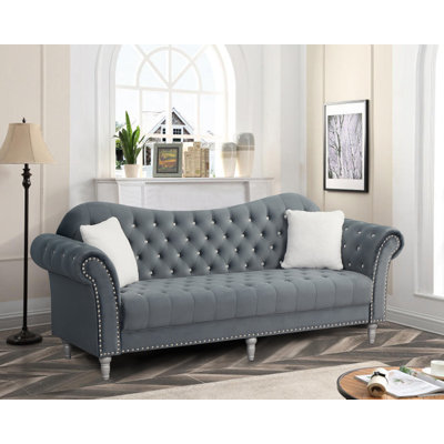 Josielyn Velvet Rolled Arm Chesterfield Sofa