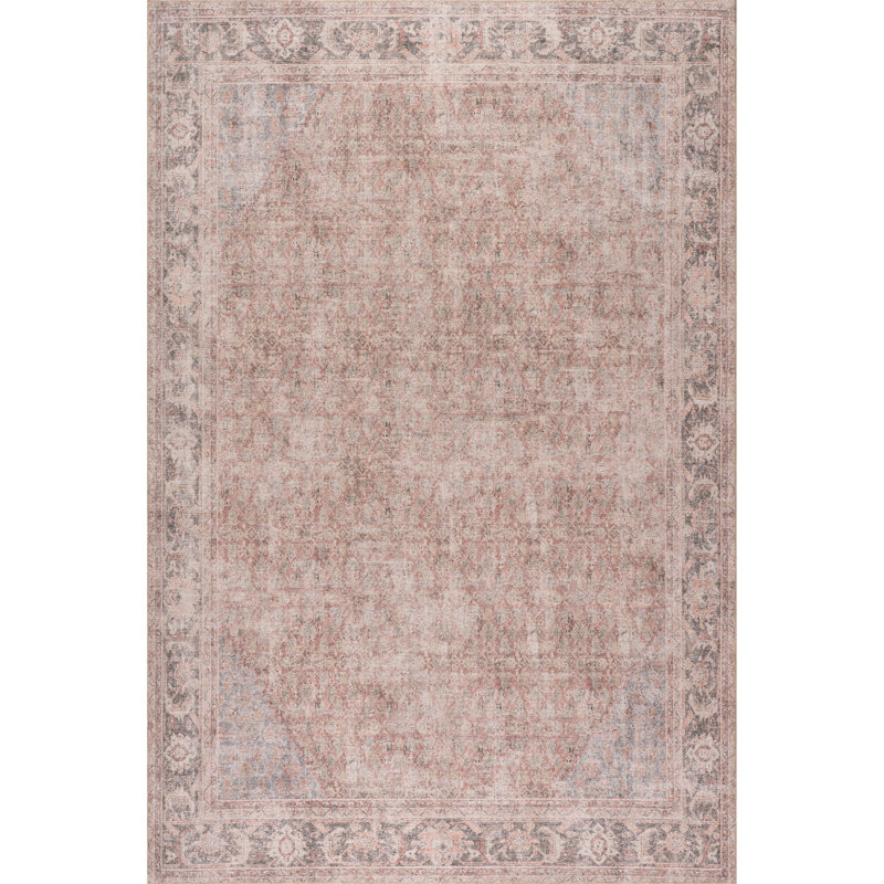 Jeccica Distressed Vintage Medallion Jute Blend Polyester Area Rug, Rectangle 4' x 6'
