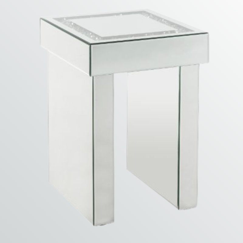 Élégante table de bout en miroir et faux diamant Ravine