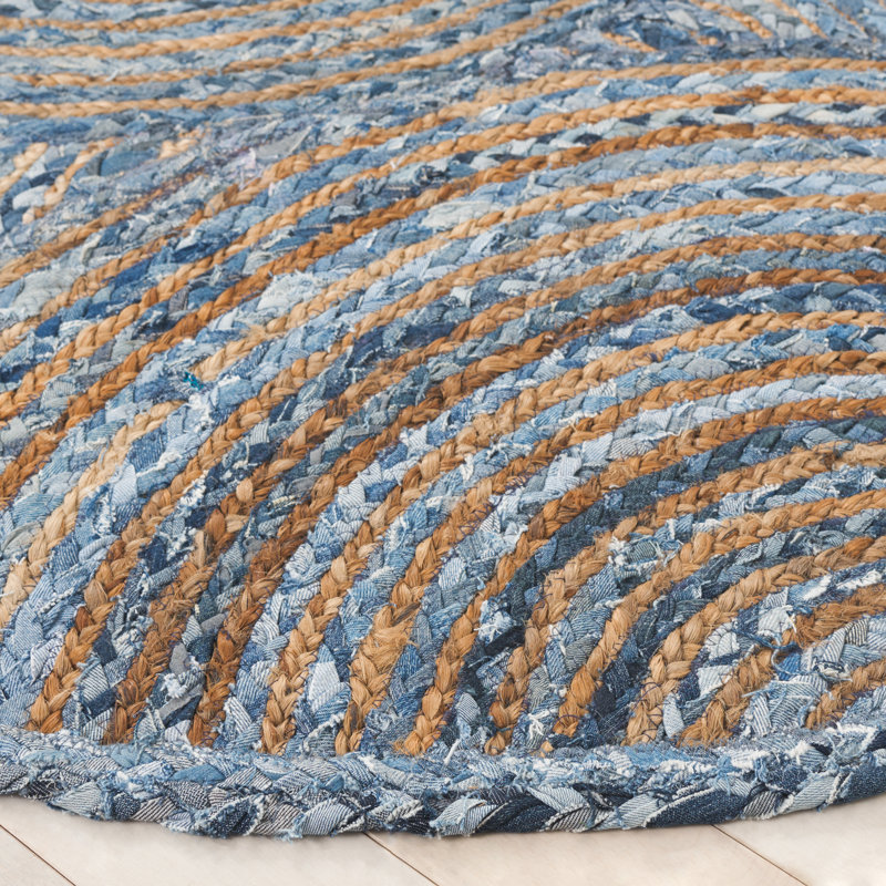 Glowacki Hand-Woven Flatweave Blue/Gray Area Rug, Round 6'