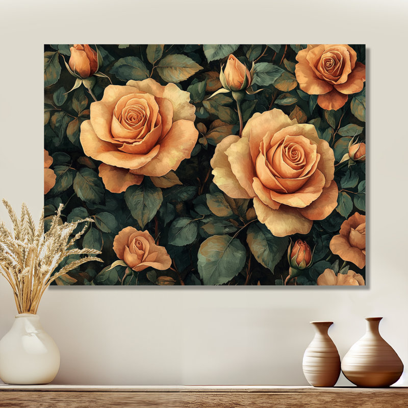 Roses, tons de terre, fleurs III - roses, art sur toile, H 30 po x l 40 po, Toile tendue, Ne s’applique pas