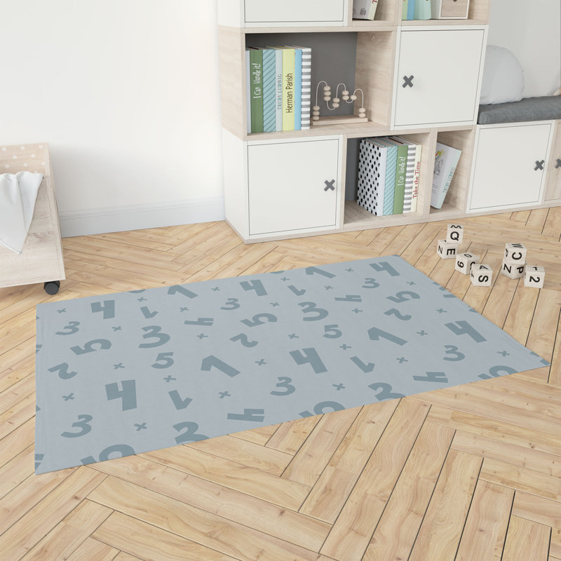 Number Match Kids Play Mat, Rectangle 4' x 6', Slate Blue/Blue/Ivory