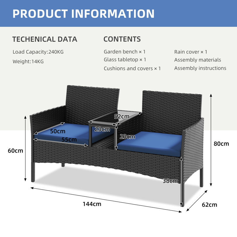 144cm Wide Straight Loveseat, Navy