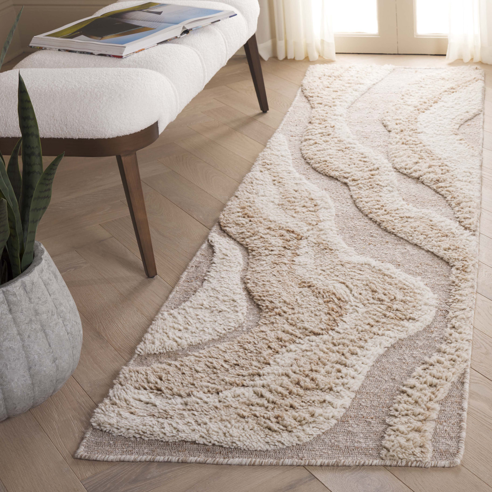 Lyonel Ivory Brown Abstract Rug, Runner 2'3" x 8'