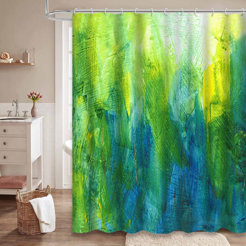 Magnifique rideau de douche aquarelle bleu-vert avec 12 crochets, 72" L x 72" W