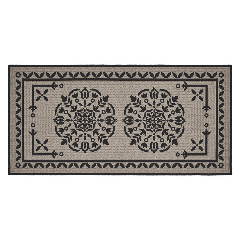 Tapis de bain en jacquard de polyester brun clair Custom House, Noir, L 17 po x L 36 po