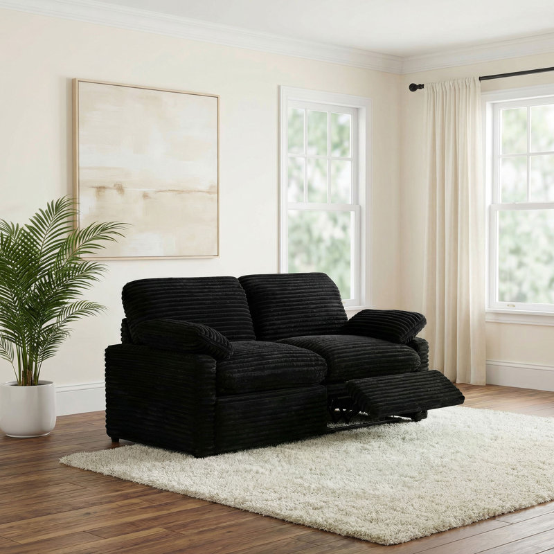 Roca Boneless Modular Power Loveseat, Black Corduroy