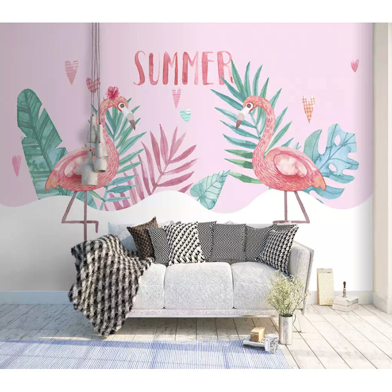 Papier peint texturé amovible exotique Flamingo, l 55 po x L 35 po